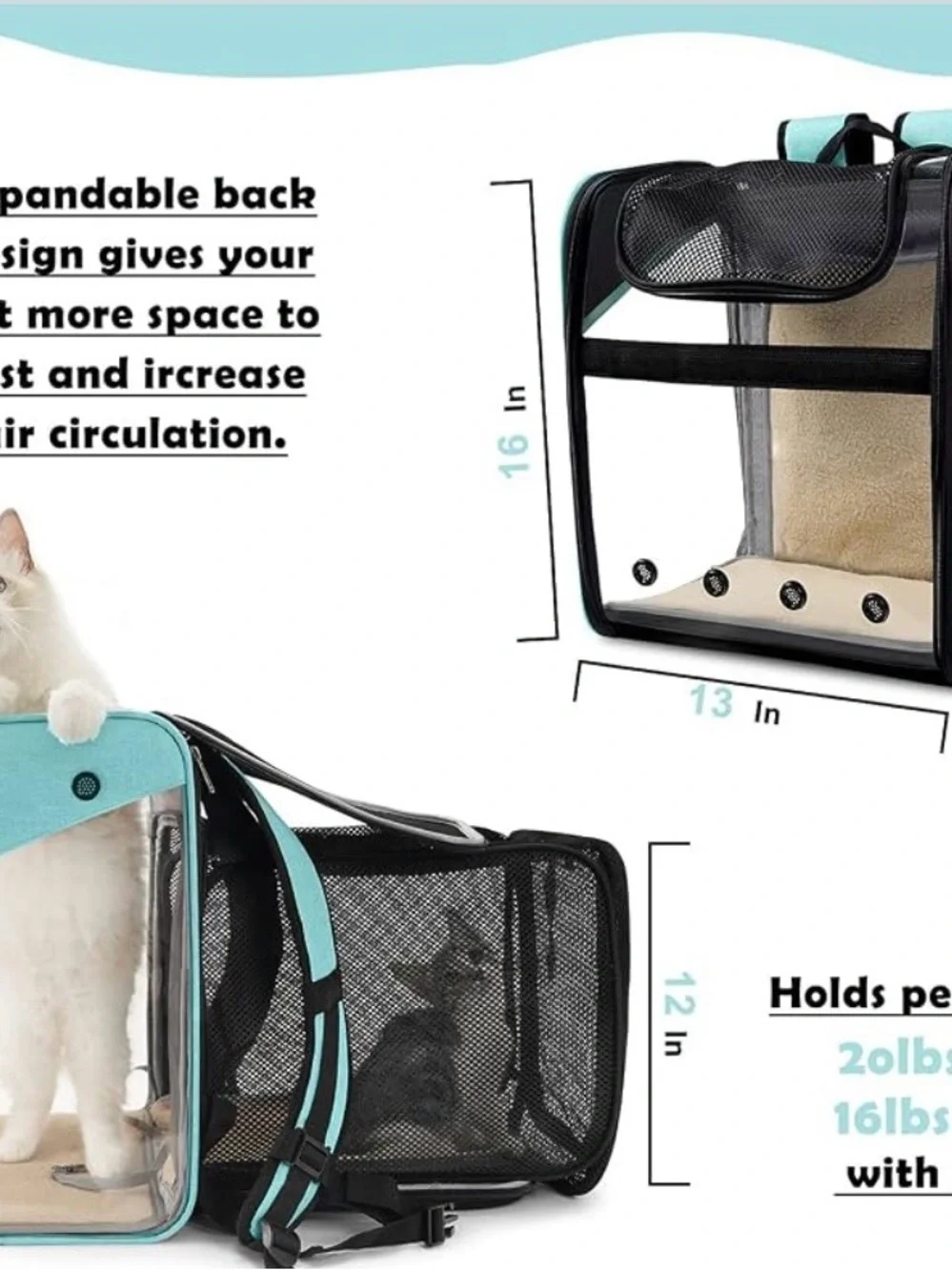 GAPZER Cat Backpack Carrier, Expandable Pet Carrier Backpack for Cats and Dogs